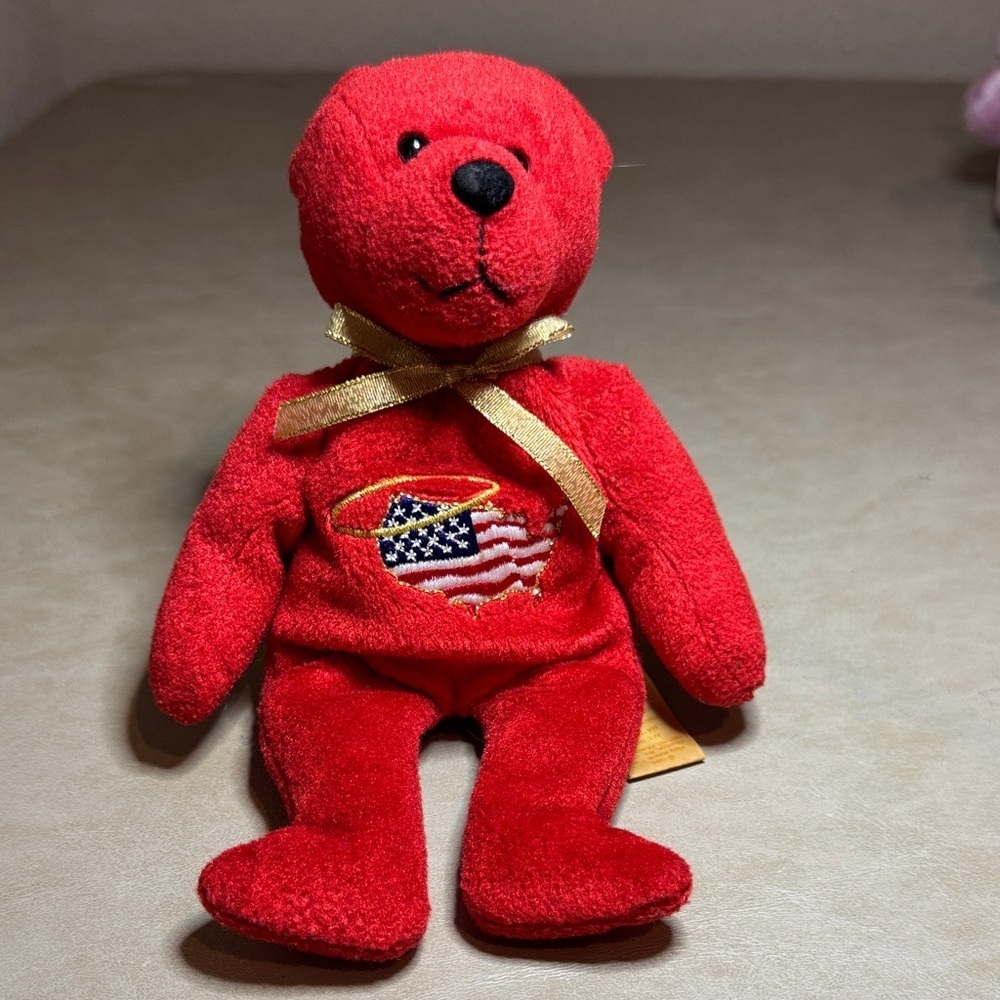 Holy Bible - Allegiance 1999 Red Teddy Bear with American Flag Embroidery